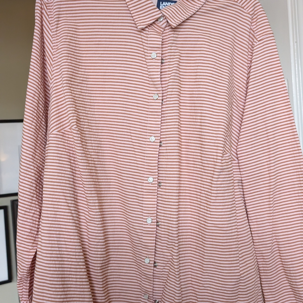 Lands' End Women's Casual Button Down Shirt - Pink Stripes